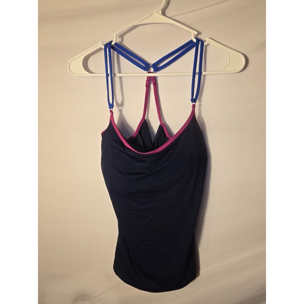 Athleta Women’s Size 34D Tankini Top Swimsuit Tank Navy Built in Underwire Bra